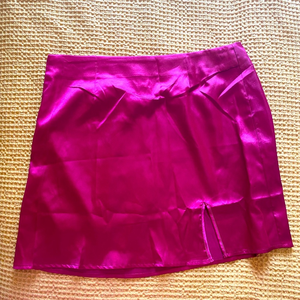 SHEIN red satin mini skirt